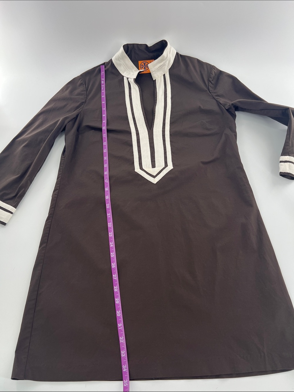 Tory Burch Classic Brown V-Neck Tunic Mini Dress Casual Boho timeless - Picture 5 of 9